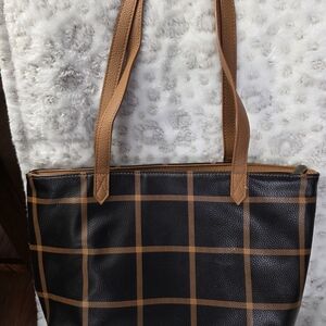 Thirty-One Black and Brown Checkered Tote
